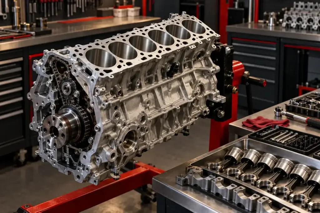 Symbolbild eines zerlegten Motorblocks für Motorenbau und Motorinstandsetzung